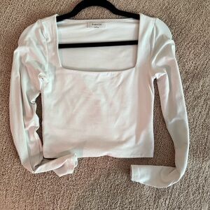 Babaton White Square Neck Long Sleeve Top